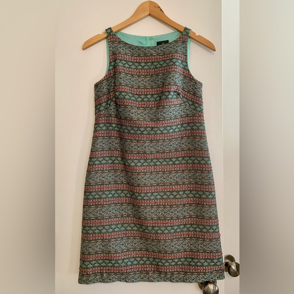 Designer Mermaid! Adrianna Papell colorful shimmer teal orange stripe sheath - Picture 13 of 13